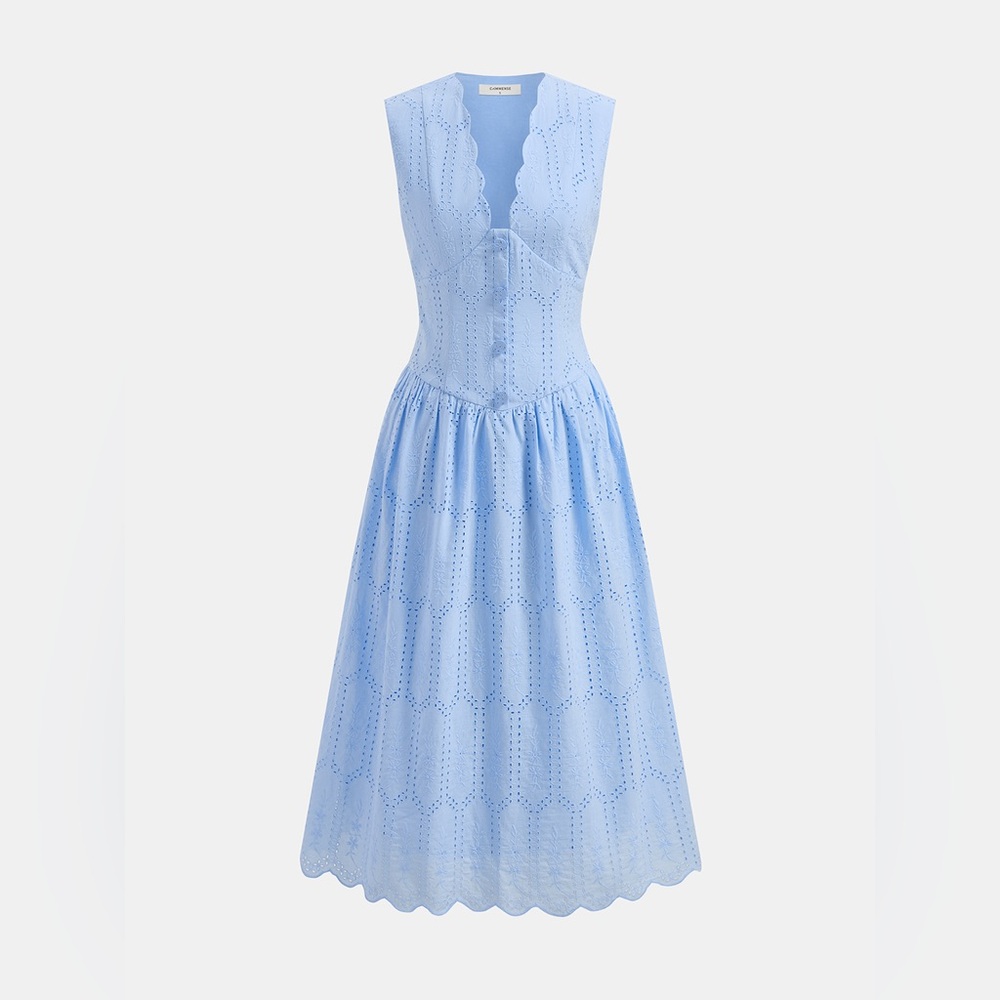 Commense Embroidered Cotton Eyelet Midi Dress - Picture 2 of 4